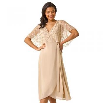 Roman Roman Elegantes Maxi-Wrap-Kleid mit Naturperlen und Glitzer