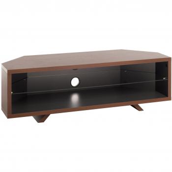 TechLink 50 Dual Corner Dark Oak Media Stand – Satin Grey