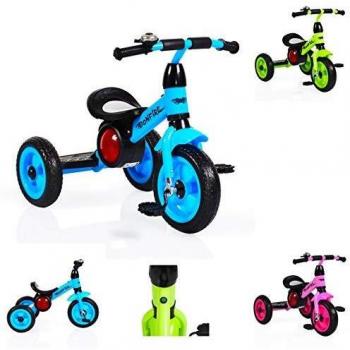 Triciclo Moni con Ruote in Eva e Tavola da Corsa, Colore: Blu (include Musica, Luce e Campanello)