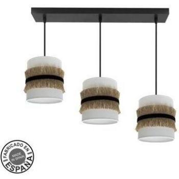 Regleta Angola 3E27 (negro y blanco) con base de yute – 60x16 cm