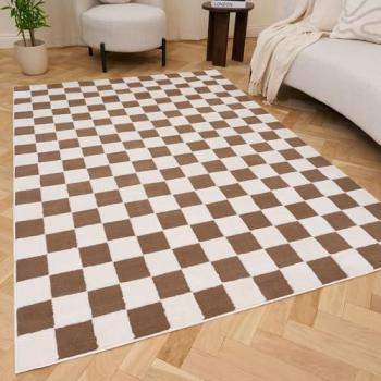 Loft Style Taupe Checkered Floor Mat – 80x150 cm