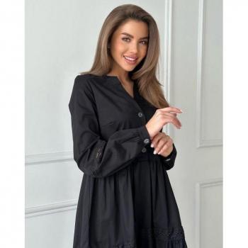 Vestito in Cotone con Inserti di Pizzo ISSA PLUS Nero