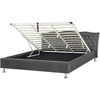 Lit king size en tissu gris avec tête de lit 180x200