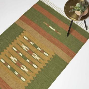 Tapis Vert Lundi 120 x 170 cm en Coton et Jute
