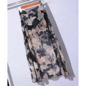 Plus Size Chiffon Skirt with Korean Style Ink Painting Design