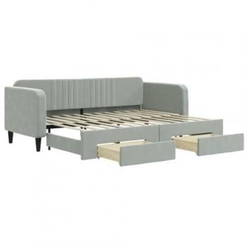 Lit d'appoint avec gigogne et tiroirs gris clair 80x200cm en velours
