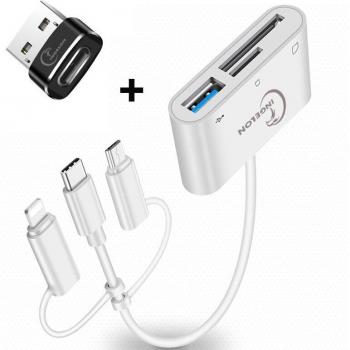 INGELON Type C, MicroUSB & Lightning Micro SD Card Reader Adapter