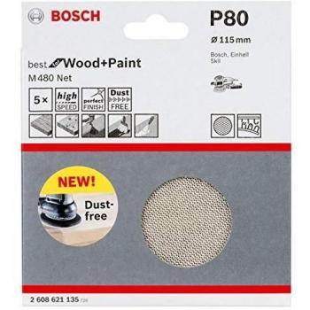 Bosch M480 Feuilles Abrasives, 50 x Ø 125 mm, Grain 150, Lot de 50 pour Bois et Peinture