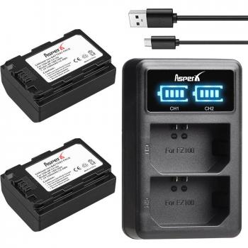 2280mAh NP-FZ100 Battery and Charger Kit for Sony a9, a7R III, a7 III