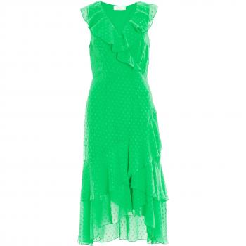 Green Chiffon Dobby Wrap Midi Dress