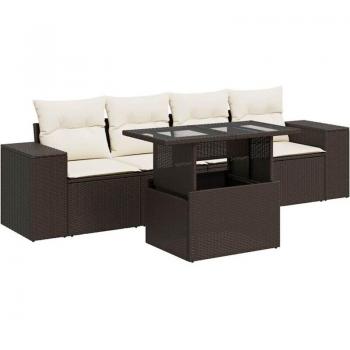 VidaXL Salon de jardin avec coussins 5 pcs marron résine tressée