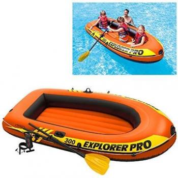 Intex Three-Person Explorer Pro Inflatable Boat Set with Oars and High Capacity Air Pump