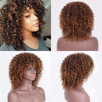 Wärmebeständige Afro Lockenperücke 14 Zoll Ombre Schwarz-Rosa