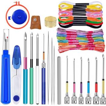 Kit de Bordado MIUSIE: Pluma Mágica, Aguja de Perforar y Dedales