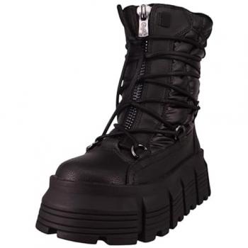 Black Puff‑Hike Stiefel für Mädchen – Nappa/Nylon, EU 38