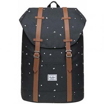 KAUKKO Daypack für Uni und Schule, Rucksack mit Laptopfach für 14 Notebook, 17L, Schwarz