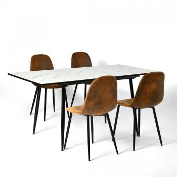 Tablero Urban Meuble Extensible Blanca con Accesorios: 4 Sillas Vintage Marrón