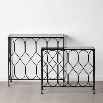Mobile di ingresso 90 x 35 x 80 cm Vetro Nero Metallo (2 Unità)