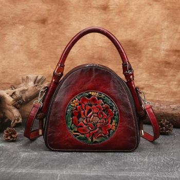 Bolso Bandolera Vintage de Cuero para Mujer, Diseño Chino con Relieves