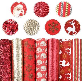 Feuille Vinyle Simili Cuir Noël 6pcs 20x34cm
