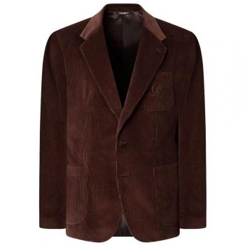 Brown Cotton Blazer with Logo Embroidery by Dolce & Gabbana XL