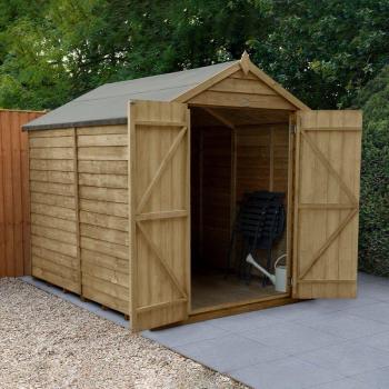 Forest Garden 8x6ft Overlap Pressure Treated Apex Shed with Double Doors and No Windows