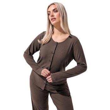 Brown Ribbed Women’s Button‑Up Top – 20 cm