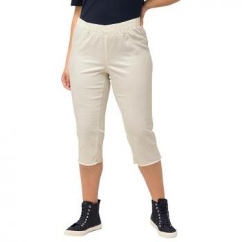 Ulla Popken Damen Caprihose Sienna, beige, große Größen, Stretch, schmales Bein, Fransensaum
