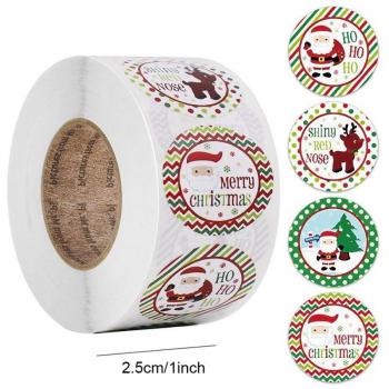 Santa Claus Round Stickers for Christmas (500 Sheets Per Roll)