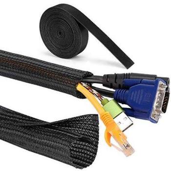 MOSOTECH Expandable Cable Sleeve, 2x5.2ft + 10ft Ties, Black