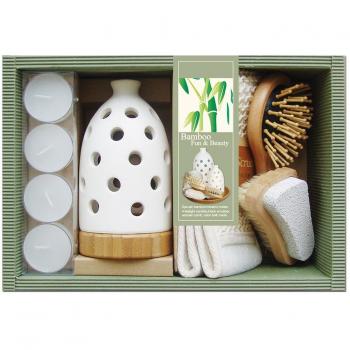 Laroom 13855z – Set Regalo Spa con Porta-velas e 4 Candele, Colore: Bianco