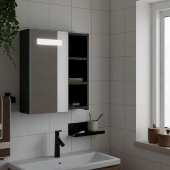 Mueble de baño con espejo iluminado negro 45x13x52 cm