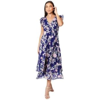 Women's Navy Ruffle-Sleeve Mid-Cocktail Dress