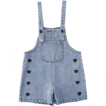Short en denim pour enfants avec broderie cœur