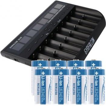 CR123A PowerPack: 8‑fach Schnellladen + 8 Li‑Ion‑Akku (760 mAh)