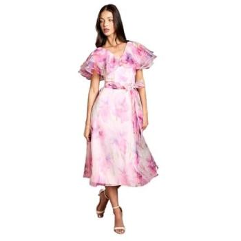 Seaside Silk Ruffle Sleeve Dress – Pink, Women’s Midi, Size 16