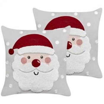 Conjunto de 2 cojines decorativos de terciopelo gris con diseño navideño Papá Noel 45 x 45 cm Sweetener
