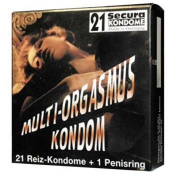 Orion 414077 Secura Multi-Org. Kondome – 21‑Stück Pack mit Ring, Mikro-Reizrillen und Noppen-Penisring
