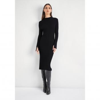Damen-Strickkleid HECHTER PARIS – Wadenlänge, Gehschlitz, Viskosemischung