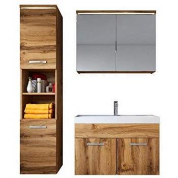 Conjunto Badplaats con Mueble Auxiliar y Espejo, Paso 80x40 cm, Roble