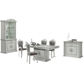 Weißes Esszimmermöbel-Set 7‑teil, Holz, Tisch, Stühle, Kommode, Vitrine – Europäischer Ursprung