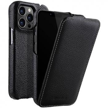 Élégance Flip – Coque iPhone 14 Pro, finition cuir noir et texture litchi
