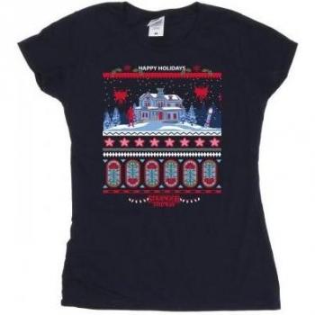 Black Fair‑Isle Cotton Shirt, XL, Women’s Netflix Stranger Things Edition