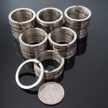 25mm & 30mm Polished Silver Keyring Split Rings with Short Chain