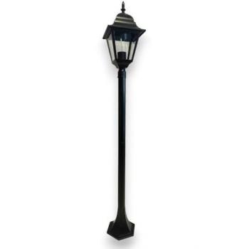 Luz exterior en aluminio negro, montaje en poste negro, altura de 120cm, 1 foco, 100W, diseño New York