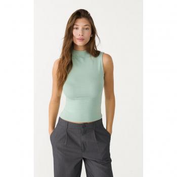 Stradivarius S: Aquamarine Basic Mock Neck T‑shirt