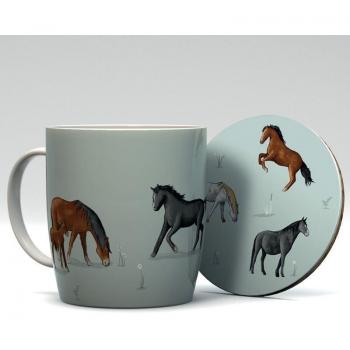 Willow Farm Horses Ceramic Mug and Coaster Set