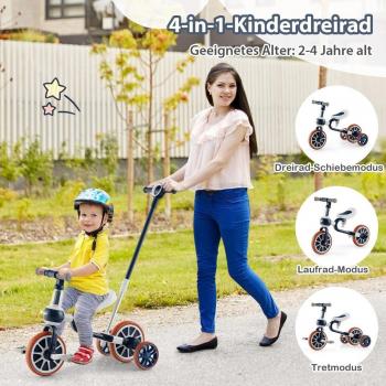 Coast Costway 4-in-1 Kinderrad mit Elternschiebegriff
