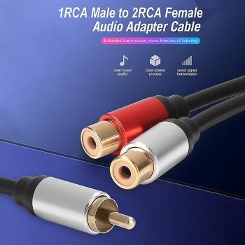 Adaptador Audio Stereo Profesional 2xHembra a Macho RCA, 25 cm, Negro