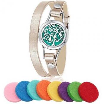 Bracciale Repellente Zanzare con Motivo Albero della Vita e Medaglione Gold Aromaterapia